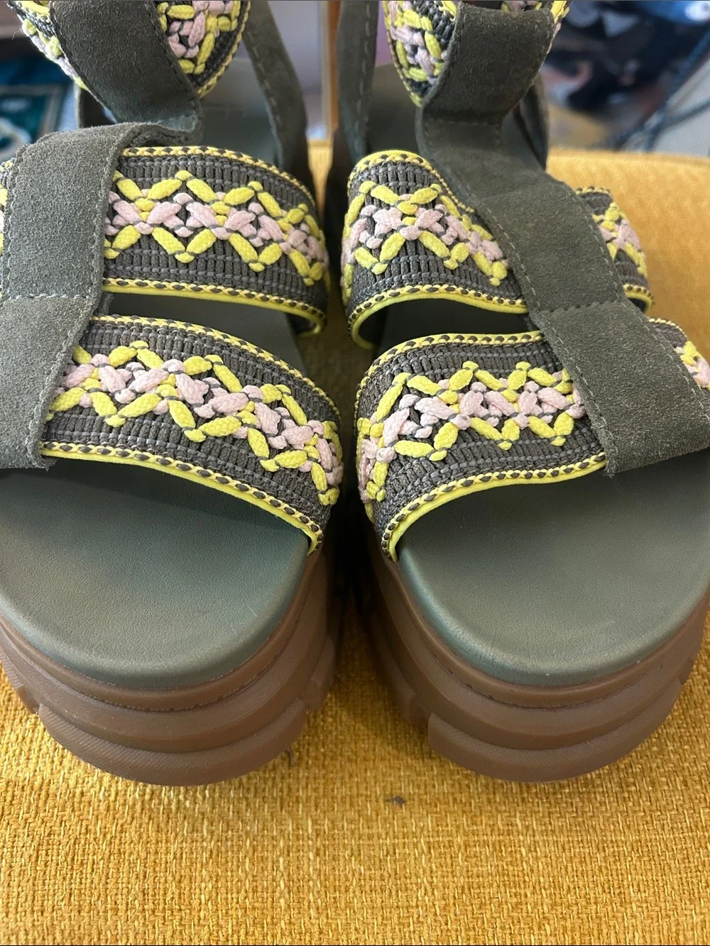 UGG Olive Green Braided Platform Sandals with Brown Sole